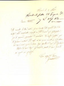 Manoscritto, lettera originale 1860 NOVARA Ing. Carlo GALIMBERTI promette l invio di vaglia postali Lettera 1