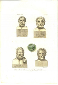 Stampa, bozzetto originale 1823 FERRARIO COSTUME EUROPEO Ritratti di Periandro, Golone, Talete Inc. SASSO 1