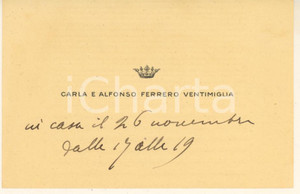 Autografo originale 1950 ca TORINO Biglietto Alfonso e Carla FERRERO DI VENTIMIGLIA Autografo 1