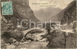 Cartolina originale da collezione 1907 VARZO VB STRADA DEL SEMPIONE Veduta del Ponte NUOVO e ferrovia FP VG 1