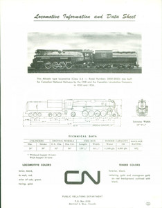 Materiale pubblicitario d’epoca 1975 ca CANADIAN RAILWAYS Locomotiva MIKADO S4 3801 Scheda tecnica 1