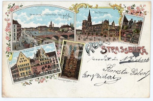 1899 STRASSBURG / STARSBOURG (F) Der Münster - Views *ILLUSTRATED Postcard  Cartolina postale originale d'epoca, viaggiata. FAIR/discreto piccola impressione di inchiostro al verso; minime piegature angolari e smussature Formato: 14x9 cm originale e autentica 1