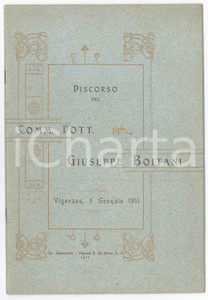 Libro, pubblicazione d epoca 1911 VIGEVANO Discorso del comm. dott. Giuseppe BOITANI agli elettori 19 pp. 1
