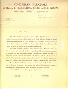 Documento originale, autentico 1931 TORINO Congresso Nazionale PESCA E PISCICOLTURA Invito e regolamento 1