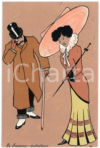 1909 FRANCE  Illustrateur MEUNIER - Le chapeau protecteur - Carte postale  Cartolina postale d'epoca, illustrata, viaggiata.CONDIZIONI: GFORMATO: FP    originale e autentica 1