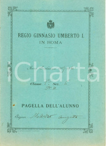 Oggetto da collezione cartaceo 1909 ROMA Regio Ginnasio UMBERTO I  Pagella scolastica 1