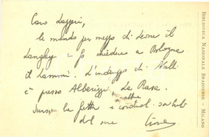 Autografo originale 1939 MILANO BRAIDENSE Domenico Edmondo CIONE invia libri a LAZZERI Autografo 1