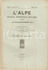 Giornale, rivista storica 1923 L ALPE Modifiche al regime doganale REGIO ISTITUTO FORESTALE Rivista 1
