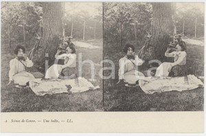 1900 ca FRANCE Scènes de genre - Une halte - Stéréo Carte postale n.2  Cartolina postale d'epoca, non viaggiata. GOOD/buono  Formato: 14x9 cm originale e autentica 1