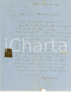 Documento originale, autentico 1859 THIERS F Ordine stoffa per BROUSSE VERCHERE Lettera con campione 1