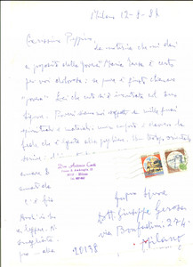 Autografo originale 1987 MILANO Don Antonio CORTI e l unico conforto della preghiera Lettera 1