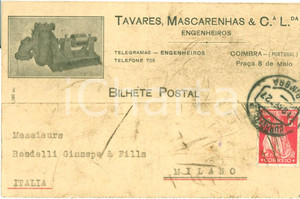 Cartolina originale da collezione 1927 COIMBRA PORTOGALLO SocietÃ  TAVARES MASCARENHAS & Co. Engenheiros FP VG 1