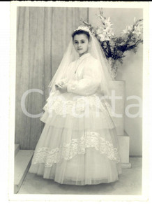 Fotografia d epoca originale 1950 ca VIGEVANO PV Bambina nel giorno della Prima Comunione Foto FAGGIONI 1