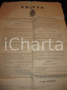 Documento originale, autentico 1850 STATO PONTIFICIO Funzionamento nuovo Consiglio di Stato MANIFESTO 54x84 cm 1