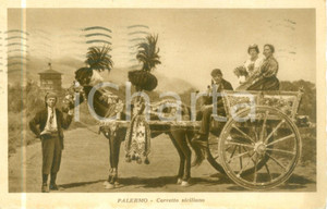 Cartolina originale da collezione 1932 PALERMO Carretto siciliano e contadini in costume tradizionale Cartolina FP 1