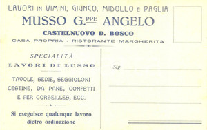 Cartolina originale da collezione 1930 ca CASTELNUOVO DON BOSCO Giuseppe Angelo MUSSO lavori in vimini giunco 3 1