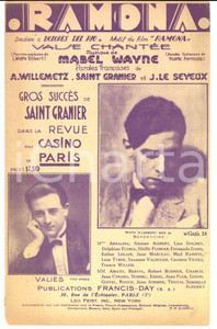 Oggetto da collezione cartaceo 1927 WILLEMETZ  SAINT GRANIER  LE SEYEUX  WAYNE Ramona Musica dal film 1
