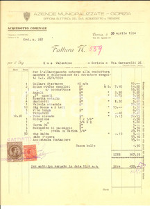 Documento originale, autentico 1924 GORIZIA Aziende Municipalizzate  Officina elettrica del gas Fattura 1