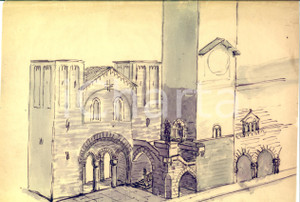 Stampa, bozzetto originale 1926 COMO Progetto Monumento ai Caduti Torre del BROLETTO Disegno acquerellato 1