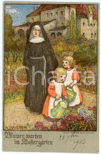 1903 Artist H. J WEBER Blumen warten im klostergarten - Nun - Postcard FP VG  Cartolina postale d'epoca, viaggiata. GOOD/buono  Formato: FP originale e autentica 1