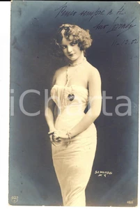 Autografo originale 1902 Attrice con spilla a cuore Cartolina FP Foto SCHLOSS NY 1