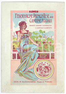 1910 ca ALESSANDRIA Federazione Piemontese Cantine Sociali - Listino Listino d'epoca, con bella illustrazione Art Nouveau in copertina.PAGINE: 4 FAIR/discreto lievi piegature angolari Formato: 11x16 cm originale e autentica 1