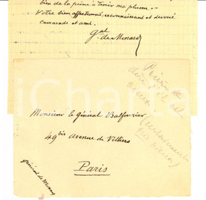 Autografo originale 1920 PARIS Lettera GÃ©nÃ©ral Jules de MONARD  Riunione commilitoni Autografo 1