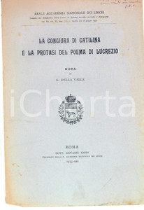 Libro, pubblicazione d epoca 1935 Guido DELLA VALLE Congiura di Catilina e protasi di Lucrezio Autografo 1