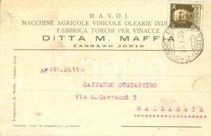 Cartolina originale da collezione 1933 CASSANO ALLO IONIO Macchine Agricole Vinicole Olearie M.A.V.O.I MAFFIA 1