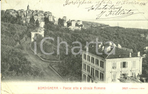 Cartolina originale da collezione 1906 BORDIGHERA IM Paese alto e strada ROMANA Cartolina postale FP VG 1