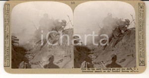 Fotografia d epoca originale 1918 WW1 THE GREAT WAR SOMME  Amid bursting gas in an assault Stereoscopic 50 1