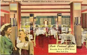 Cartolina originale da collezione 1956 NEW YORK CITY USA Sala da pranzo del PARK CRESCENT HOTEL Cartolina FP VG 1