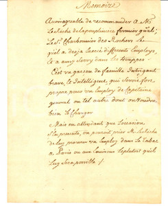 Documento originale, autentico 1700 PARIGI Raccomandazione per CHARBONNIER DES ROCHERS 1