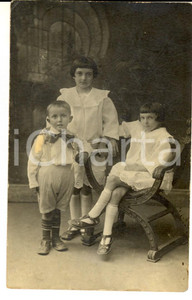 Fotografia d epoca originale 1917 MILANO  Ritratto di tre fratellini al nonno RIBOLDI Foto cartolina ZAGO VG 1