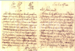 Manoscritto, lettera originale 1733 LUCCA Corrado Giuseppe AMBROGI cerca sottana ricamata per la moglie 1