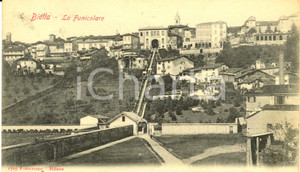 Cartolina originale da collezione 1902 BIELLA La funicolare che sale al PIAZZO *Cartolina FP VG DANNEGGIATA 1
