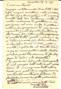 Autografo originale 1919 AMANTEA Benedetto SAGGIO e il poetare antico Cartolina AUTOGRAFA a Carlo 1