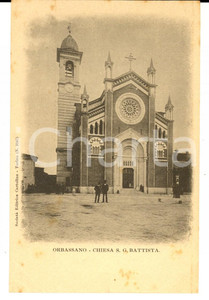 Cartolina originale da collezione 1900 ca ORBASSANO TO Chiesa San Giovanni Battista Cartolina ANIMATA FP NV 1
