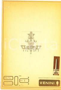 Materiale pubblicitario d’epoca 1960 ca MURANO VENEZIA Ditta VENINI Disegno lampadario a fiori Copia eliografica 1