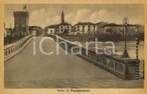 Cartolina originale da collezione 1930 ca PIZZIGHETTONE CR Veduta del ponte sull ADDA e della torre FP NV 1