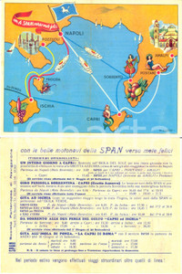 Materiale pubblicitario d’epoca 1950 NAPOLI Biglietto SPAN Società Partenopea di Navigazione ILLUSTRATO 1