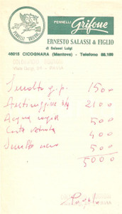 Materiale pubblicitario d’epoca 1965 ca CICOGNARA (MN) Pennelli GRIFONE di Ernesto SALASSI *Ricevuta 10x17 (4) 1