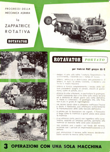 Materiale pubblicitario d’epoca 1955 ca Zappatrice rotativa ROTAVATOR PORTATO per trattrici FIAT 25C Pubblicità 1