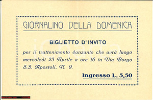Documento originale, autentico 1910 FIRENZE Festa danzante GIORNALINO DELLA DOMENICA 1