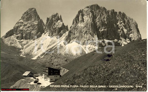 Cartolina originale da collezione 1950 Passo Sella *Rifugio Maria Flora e Sassolungo 1