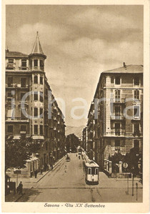 Cartolina originale da collezione 1940 circa SAVONA Via XX Settembre ANIMAZIONE CON TRAM Cartolina FG NV 1