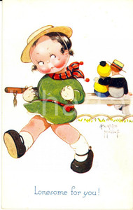 Cartolina originale da collezione 1910 ca Beatrice MALLET Lonesome for you! *Cartolina postale ILLUSTRATA FP NV 1