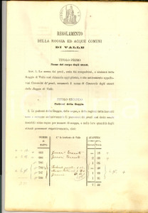 Documento originale, autentico 1876 MORTARA (PV) Regolamento per uso e goldita acque ROGGIA DI VALLE 1