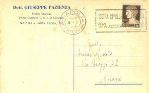 Autografo originale 1933 NAPOLI Giuseppe PAZIENZA Primo Capitano CROCE ROSSA *Autografo FP VG 1