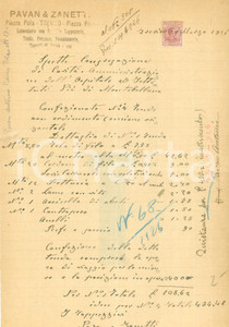 Documento originale, autentico 1926 TREVISO Tappezzerie tende persiane PAVAN & ZANETTI *Fattura manoscritta 1